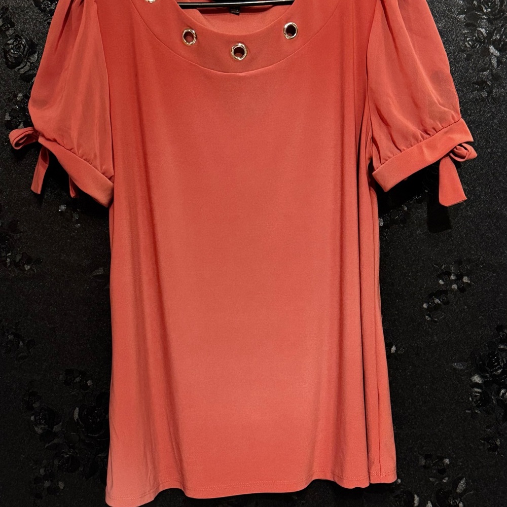 Chic Coral Women's Blouse with Grommet Details